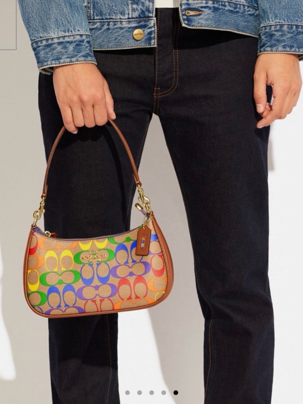 Coach Multicolor Signature Canvas Top-Handle Bag with Tan Trim